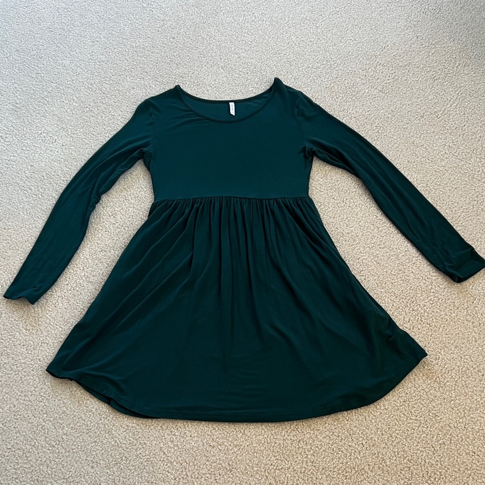 Chic Dark Green Long Sleeve Mini Dress